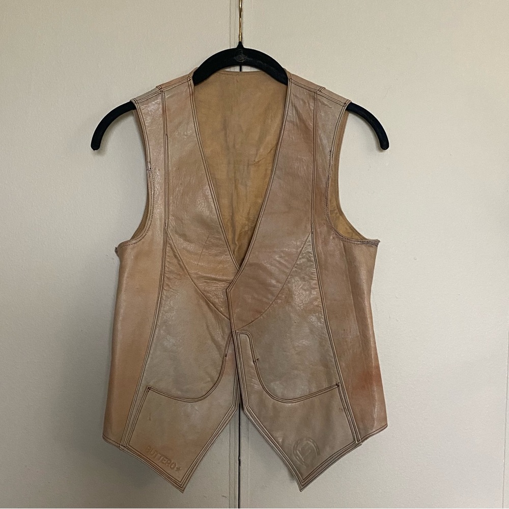 Vintage Italian Lambskin Leather Vest in Nude/Beige